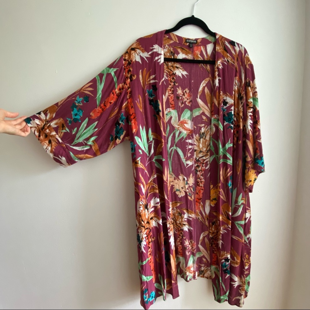 EXPRESS Tropical Floral Print Long Kimono Cover Up M/L
